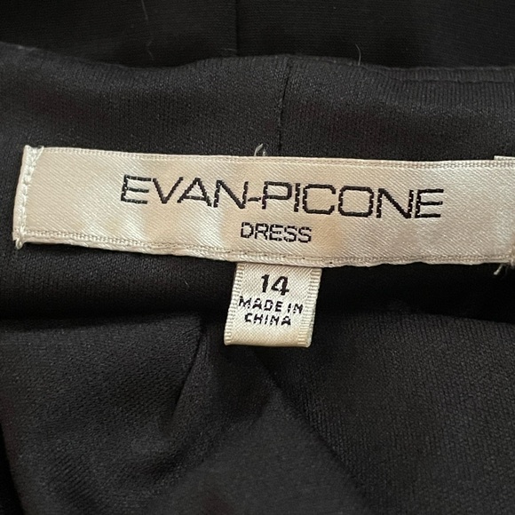 Evan Picone Black Dress Gathered Waist Scoop Neck Short Sleeve Size 14 spandex - Picture 11 of 14